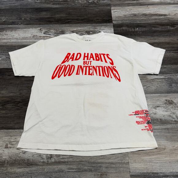 Nav VLONE Bad Habits Good Intentions White Men XL Wraparound Rap Concert T-Shirt - Picture 1 of 9